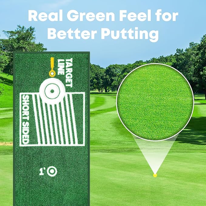 Golf Putting Mat Indoor & Outdoor Professional Golf Practice Putting Green Mat with Distance Marker Anti Slip Backing Golf Training Accessories Portable Matt