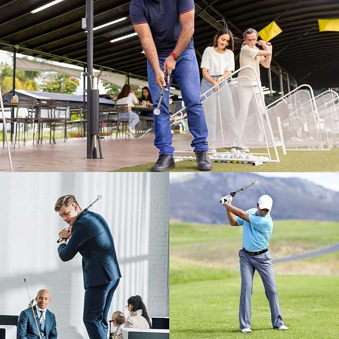 Retractable Golf Swing Training Aid, Golf Grip Trainer & Golf Swing Trainer for Warm-up, Right-Handed Golf Club for Indoor Practice, Golf Accessories - Strength & Tempo Training for Chipping Hitting