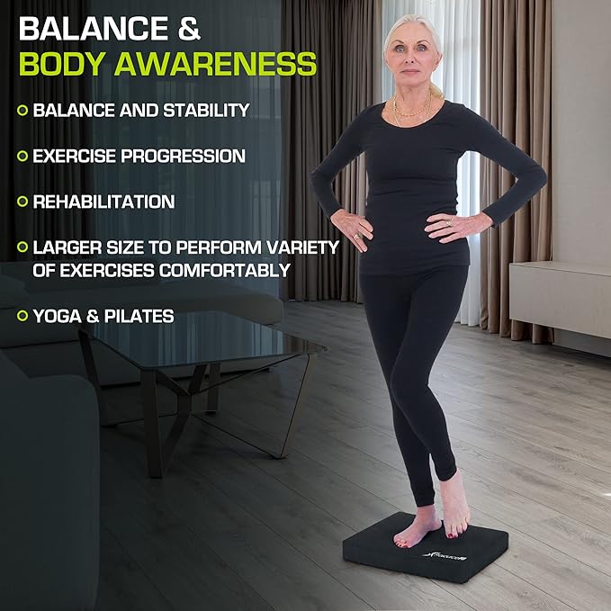 ProsourceFit Exercise Balance Pad – Large Cushioned Non-Slip Foam Mat & Knee Pad for Fitness, Stability Training, Physical Therapy, Yoga 15"x19", Black