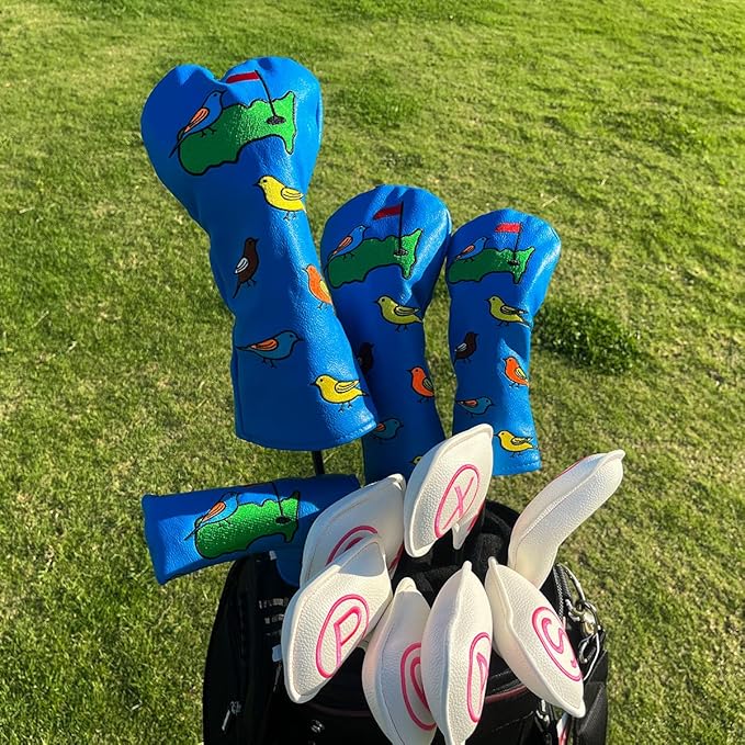 1 Pcs Montela Golf Club Covers,Colorful Birdie Tee 3 Wood Headcover Driver Headcover Fairway Wood Head Covers Hybrid Headcover Leather Golf Head Covers for Odyssey Scotty Cameron Taylormade
