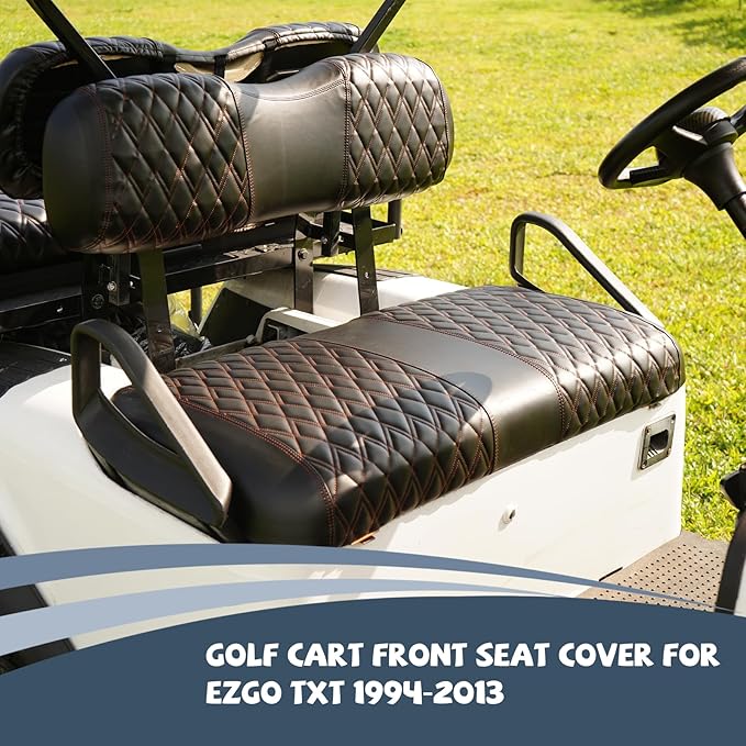 Golf Cart Vinyl Replacement Seat Covers fits EZGO TXT1994-2013, Diamond Front Seat Cover Black Stitching Durable Breathable & Easy to Clean
