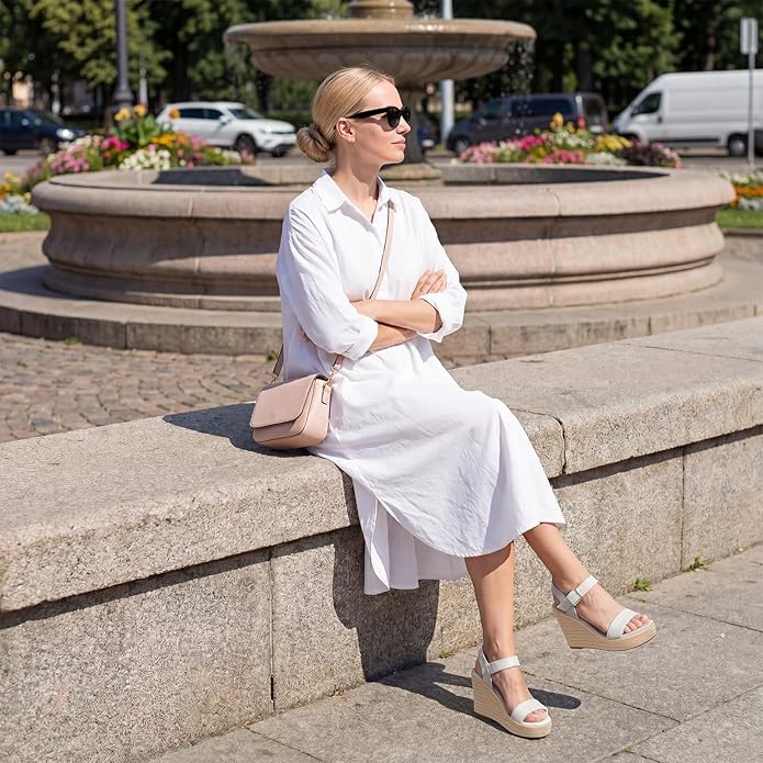 VICKI·VICKI Wedges for Women Platform Sandals Wedge Heels for Sandals Comfortable Summer Espadrille Shoes Ankle Strap&Open Toe