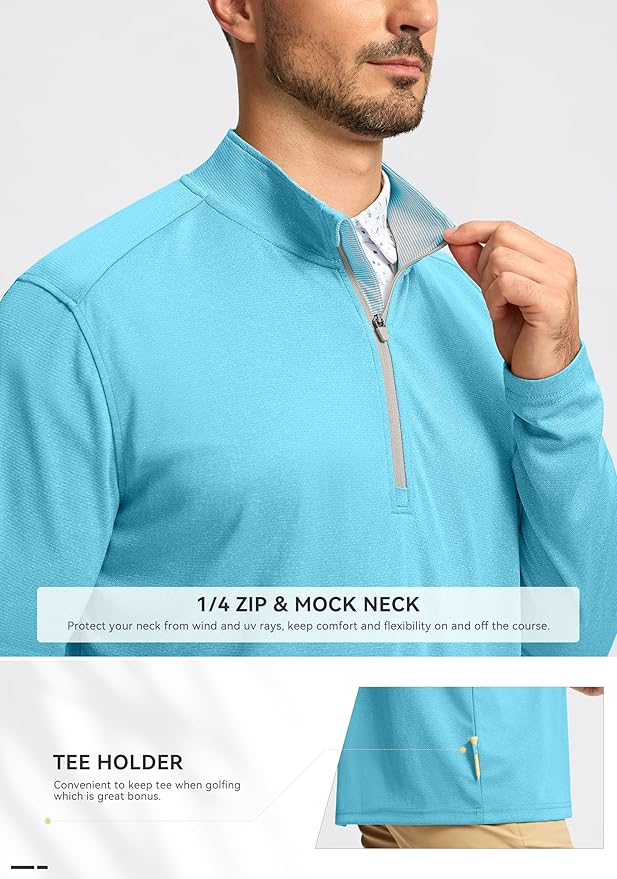 Obla Golf Quarter Zip Pullover for Men Mock Neck Sweatshirt Lightweight Sun Protection Men's Long Sleeve Golf Shirt