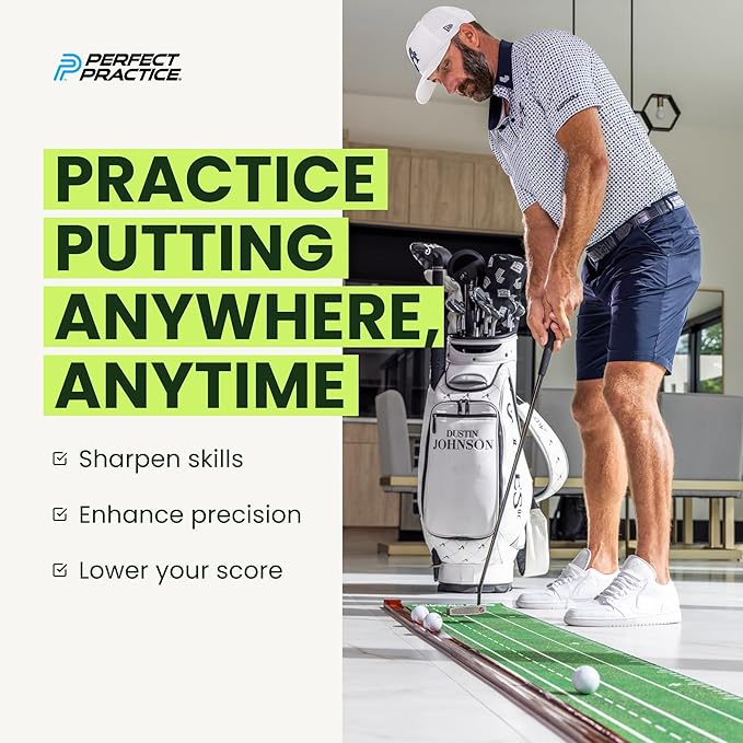 Perfect Practice Golf Putting Mat - Portable Putting Green, Indoor & Outdoor Practice, with Ball Return - Golf Training Aid for Home, Office, Backyard - Golfing Gifts for Men