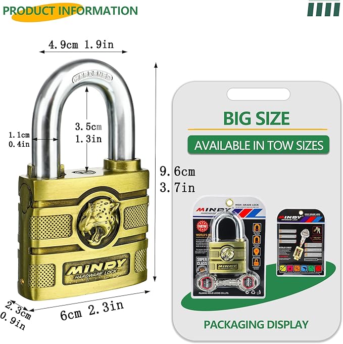 60mm Heavy Duty Waterproof Keyed Padlock with 4 Keys Brass Finish for Fences, Gates, Sheds