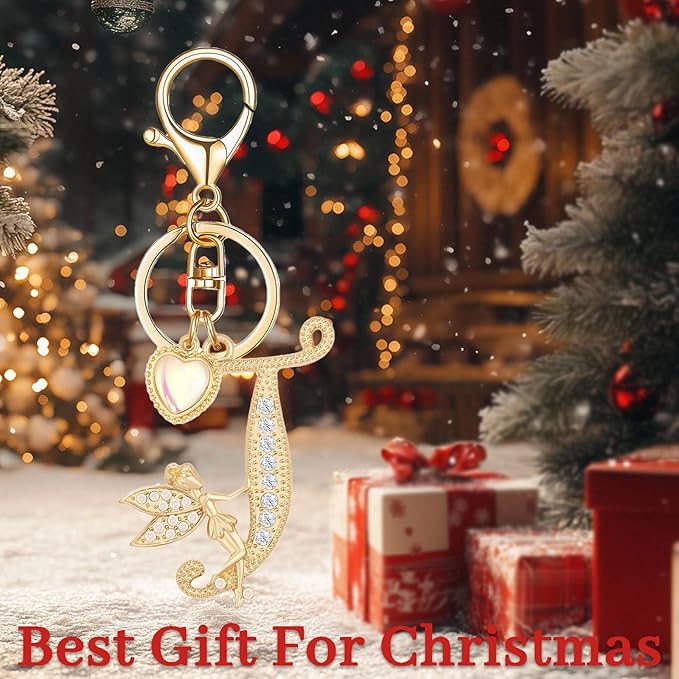 Gold Plated Alphabet Initial Letter Keyring Keychain for Women Girls Crystal Key Chains for Wallet Backpack Bag Charm