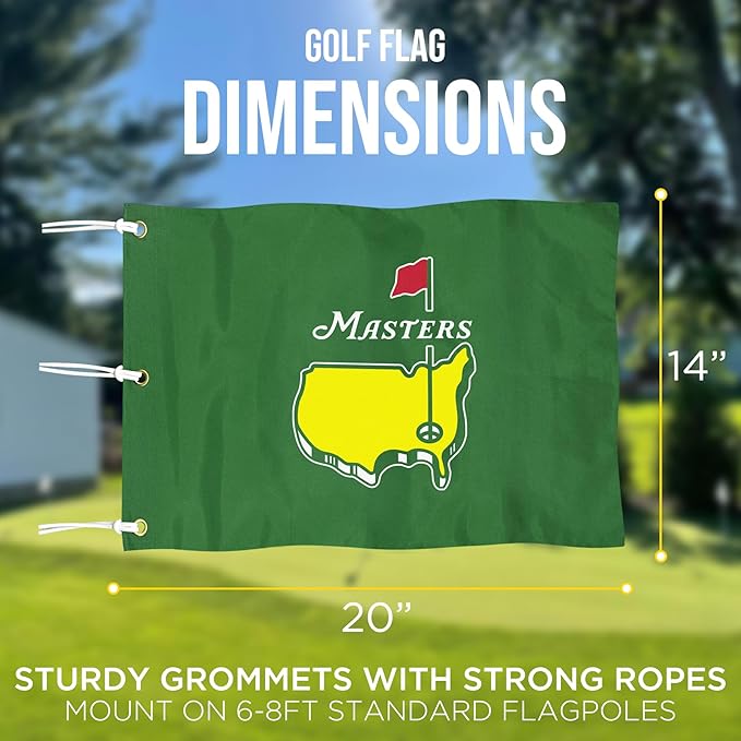 Golf Flag with Grommets, Double-Side Printed Augusta National Flag, 420D Nylon Golf Pin Flags, Putting Green Flags for Golf Course Driving Range Collection, 14" H x 20" L, Green