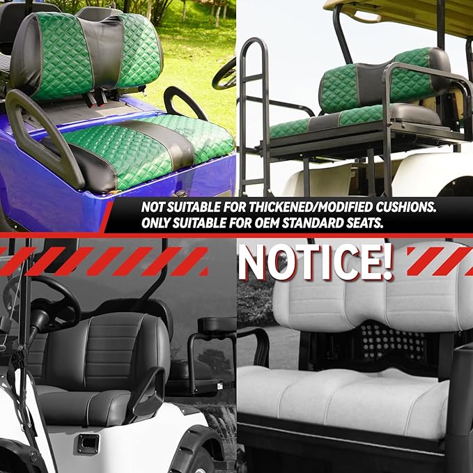 Golf Cart Front and Rear Seat Covers Waterproof and Sun Resistant Marine Grade Vinyl Leather Seat Cover Accessories for Club Car Precedent 2004+, Green(4PCS)