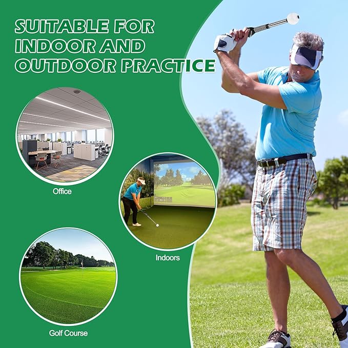 welspo Retractable Golf Swing Trainer Aid with Arm Band, Rhythm Click Sound, Warm-Up and Grip Trainer, Right-Handed Golf Club for Improve Chipping and Hitting Strength