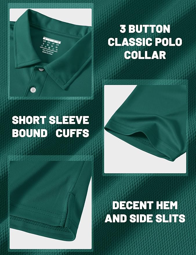 MAGCOMSEN Men's Polo Shirts 3 Buttons Casual Work T Shirts Quick Dry Short Sleeve Golf Shirt Pique Jersey Outdoor Performance