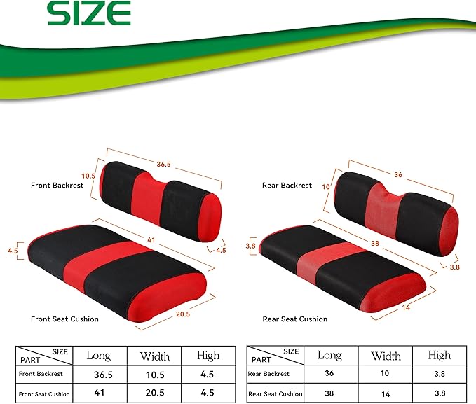 Golf Cart Covers Front and Back Seat Fit for EZGO TXT OEM Ordinary Seat Cushion, Washable EZGO Golf Cart Seat Cover, Red Fabric Seat Cover for EZGO TXT