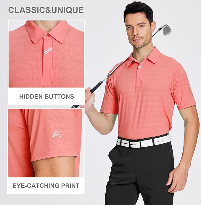 Esabel.C Jacquard Golf Shirts for Men Moisture Wicking Short Sleeve Performance Dry Fit Active Mens Polo Shirts