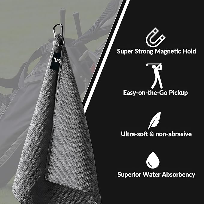 Magnetic Golf Towel 24 x16 – Premium Waffle Weave Microfiber Golf Rag with Strong Magnet and Clip for Clubs & Carts – Ultra-Absorbent, Quick-Dry Golf Towel for Cleaning Clubs & Balls
