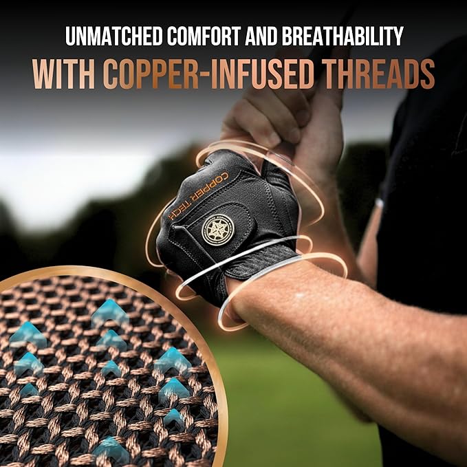 Copper Tech Golf Gloves Men Right Handed Golfer or Left Handed Golfer (2nd Gen) | Copper Compression Joint Support Golf Glove