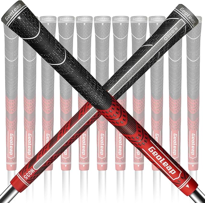 Geoleap Golf Grips Set of 13- Back Rib Improved Control，Multi Compound Rubber And Cord Hybrid Golf Club Grips, Standard/Mdisize, 7 Colors Optional.