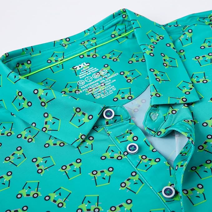 Esabel.C Golf Shirts for Men Dry Fit Performance Short Sleeve Print Moisture Wicking Collared Shirt
