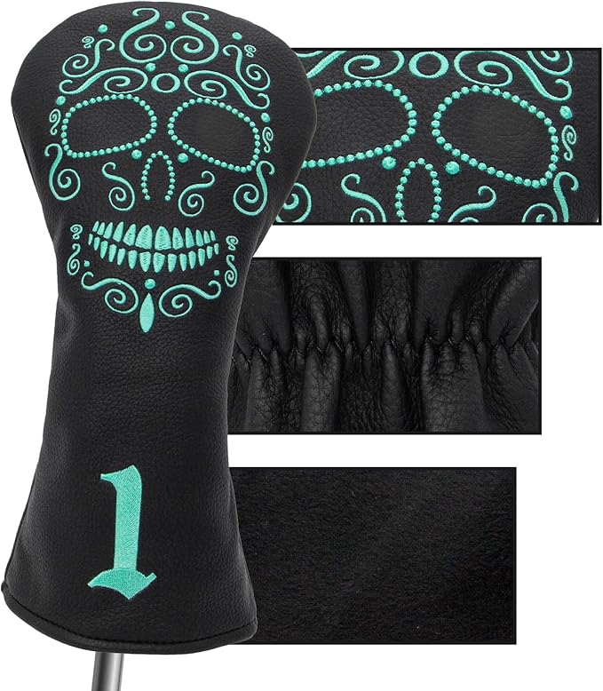 Black Golf Club Covers Skull Embroidery Driver Headcover Fairway 3 Wood Headcover Hybrid Headcover for Your Selection fits for All Brands