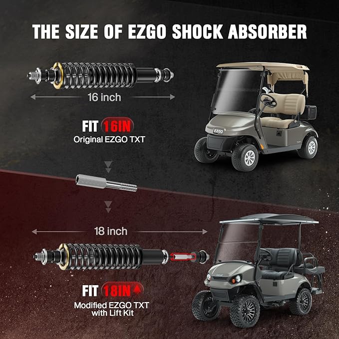 EZGO TXT Shocks, Golf Cart Front/Rear Shock Absorber, Golf Cart Heavy Duty Coil Spring Shock Absorber for EZGO TXT/Medalist 1994-UP, OEM# 70928-G01, 76418-G01, 70630-G01 (2PCS EZGO TXT Shocks Black)