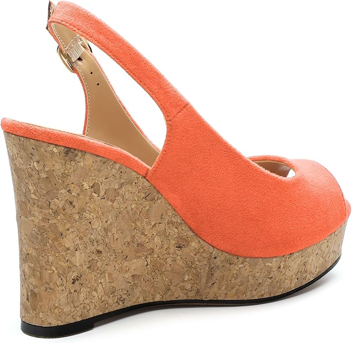Womens Wedge Platform Sandals Peep Open Toe Slingback Buckle High Heel Dress Shoes Pumps Suede 3.94 Inch