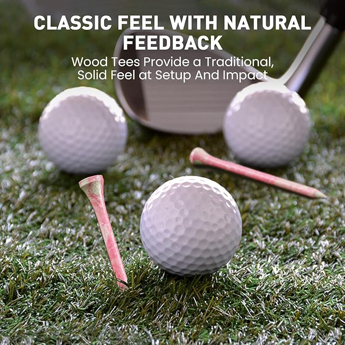 FINGER TEN Golf Tees Stylish Bamboo Wooden Coloured Painted Value 100 Pack, Durable 3 1/4 2 3/4 1 1/2 Inch Long Short Tee, Cool Style Purple Pink Green Enhanced Visibility for Men Women