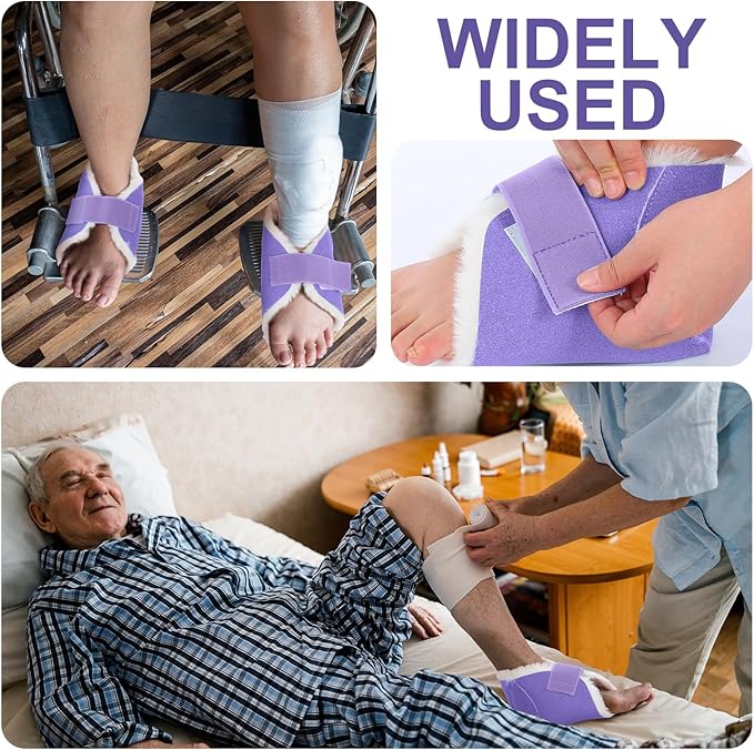 2 Pcs Heel Protectors for Pressure Sores Sheepskin Heel Pads Soft Foot Cushions Pad Protectors Adjustable Foot Pillows with Securing Strap for Bed Sore Ankle Ulcers(Purple)