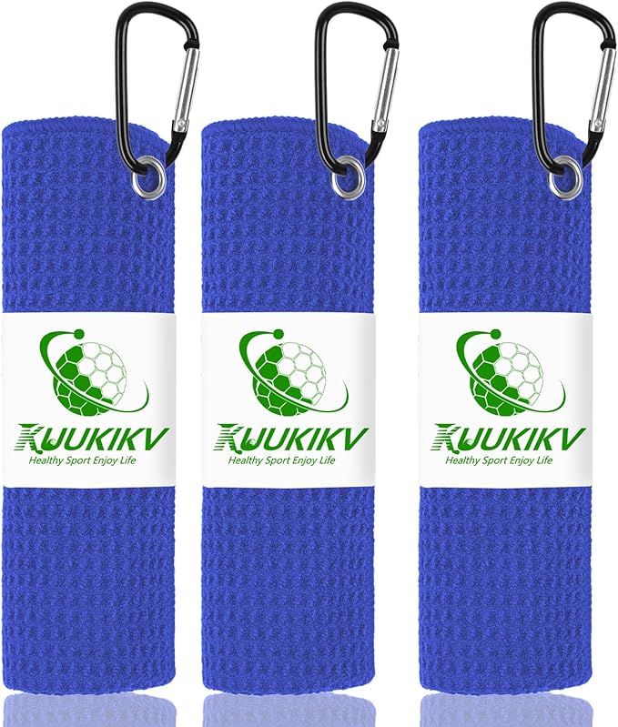 3 Pack 16" X 16" Waffle-Pattern Golf Towels with Carabiner Clip, Super Absorbent Microfiber, Sky Blue