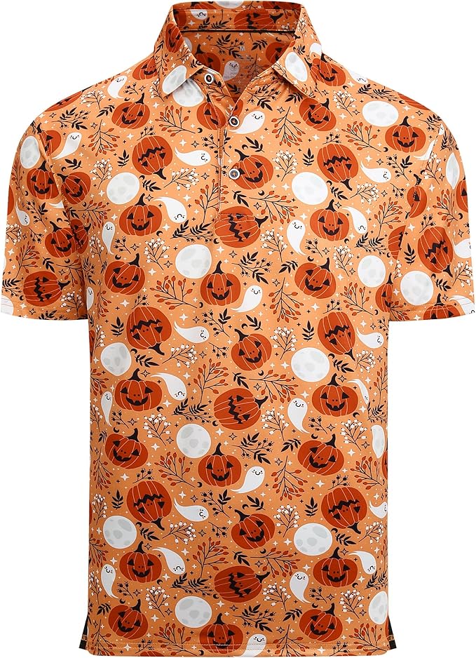 Esabel.C Golf Shirts for Men Dry Fit Performance Short Sleeve Print Moisture Wicking Collared Shirt