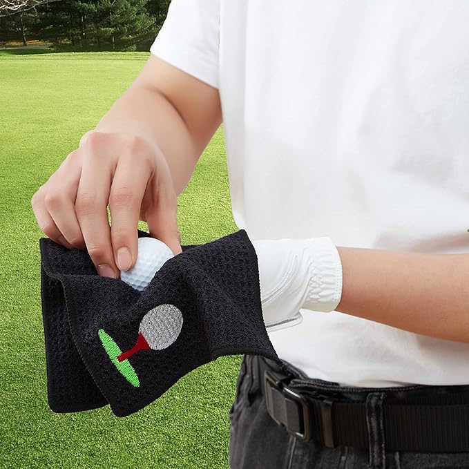 Embroidered Golf Towel Set – Custom Towels for Golf Bags & Carts – Golf Accessories & Gifts for Kids, Men, & Women – Microfiber Waffle and Ball Towels – Putting Design - 2-Pack