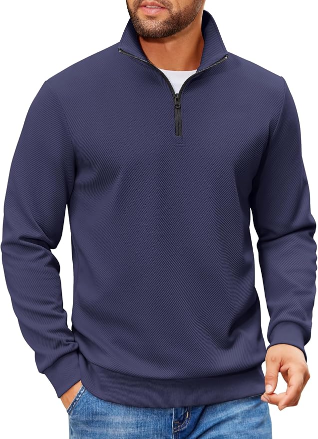 COOFANDY Mens Quarter Zip Pullover Sweatshirts Lightweight Long Sleeve Mock Neck Sweater Polo