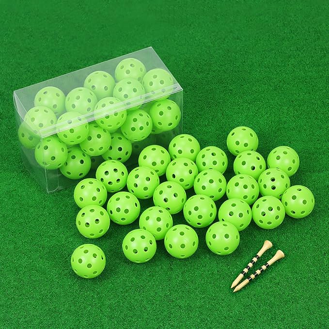26 Pack Practice Golf Balls, 41mm Hollow Airflow Plastic Golf Balls with Golf Tees, for Indoor Outdoor Driving Range Backyard Swing Practice