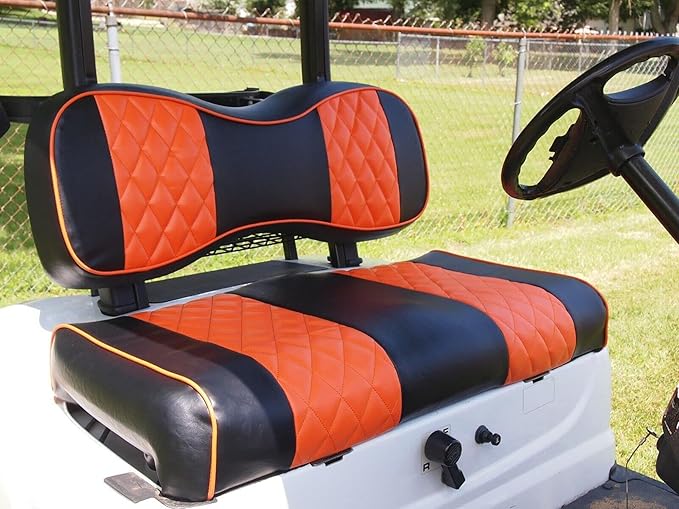 Huskey Parts Company 2pc Orange Diamond Stitched Golf Cart Seat Cover Compatible with Yamaha Drive G29, Drive 2