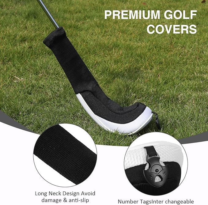Golf Head Covers, 4pcs Golf Club Covers for Driver Fairway and Hybrid, Nylon Golf Club Head Covers for Men Women with Interchangeable Tags