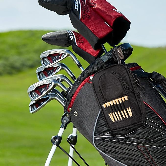 Golf Ball Bag Valuables Pouch,Golf Tee Bag Pouch Accessories with Detachable Carabiner Large Capacity Multiple Compartments can Store 12-15 Balls,Tees,Gloves,Mobile Phone and Keys,Black