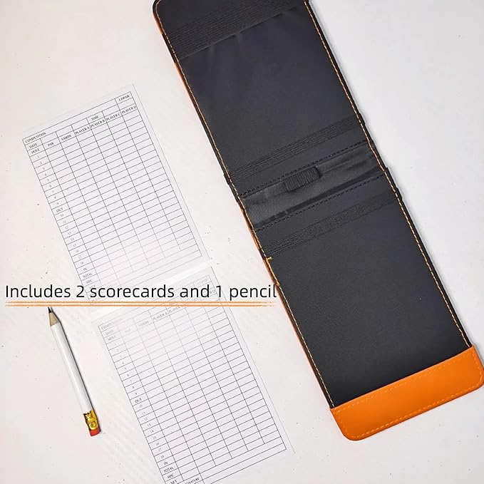 Golf Scorecard Holder & Yardage Book Cover – Premium Vegan Leather Golf Organizer, Slim Pocket Design with Elastic Strap for 4.5"x7" Cards, Bonus Pencil and Scorecards, for Golfers