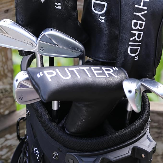 Golf Club Covers – Leather Driver Headcover, Fairway Wood, 3 Wood, Hybrid, Fits Mallet Blade Putter Head Covers Alignment Stick Cover