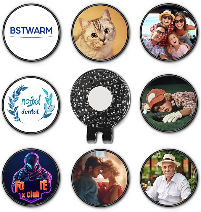 Custom Golf Ball Markers with Magnetic Hat Clip - Personalized Ball Marker Hat Clip with 1" Diameter Ball Marker Customized with Your Photo Logo Text Name