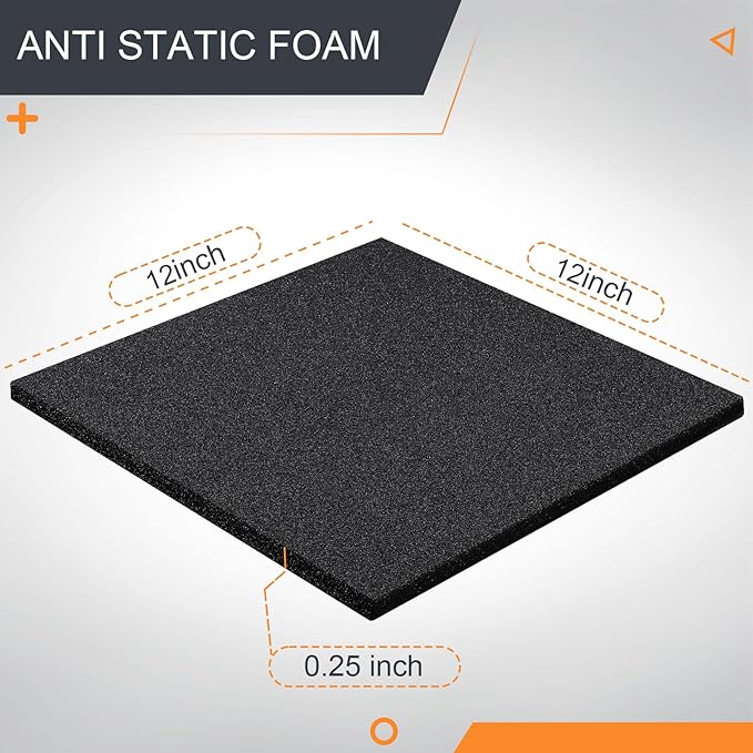 Pangda 2 Pcs Black Foam Pad 12 x 12 x 0.25 Inches Cuttable Polyurethane Foam Sheet, High Density, Non Corrosive, Anti Static Pad for Packing Crafts Cases Toolbox Camera Storage