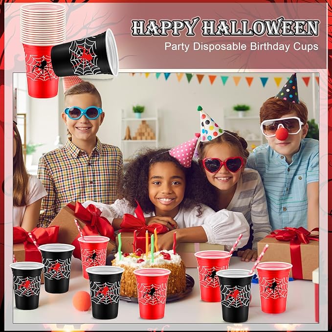 Norme 48 Pcs Spider Party Supplies Bulk 16 oz Spider Thick Plastic Disposable Cup Hot Cold Drink Wine Coffee for Home Sports Themed Holiday Party Supplies Favors