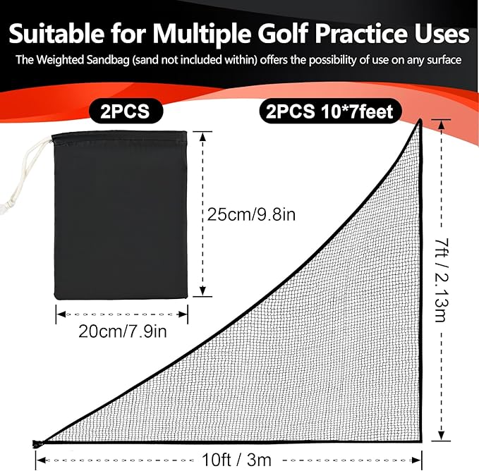 Golf Hitting Nets Shank Net Attachment, 7 * 10/7 * 7FT Heavy Duty Side Net Barrier Net for Golf, Baseball, Hockey with Sandbag