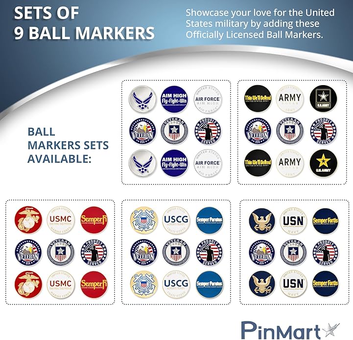 PinMart’s Officially Licensed United States Veteran Bundle Pack of 9 Golf Ball Markers - Golf Accessories for Men and Women - Magnetic Veteran Ball Markers Set of 9