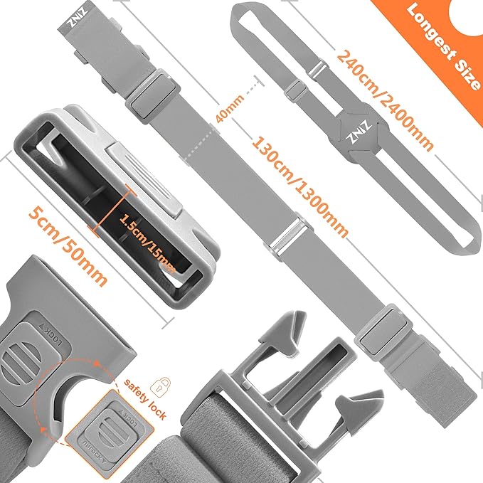 2-Pack High Elastic Luggage Strap Adjustable Travel Bag Belt Bungees for More Applications (Gray-Set)
