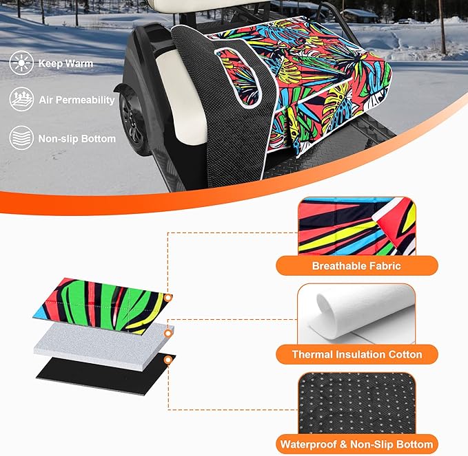 Golf Cart Seat Covers, Universal Golf Cart Seat Towel Blanket with 4 Front Pockets & Nonskid Bottom Fits for EZGO, Yamaha, Club Car and More 2 Person Seats Golf Carts