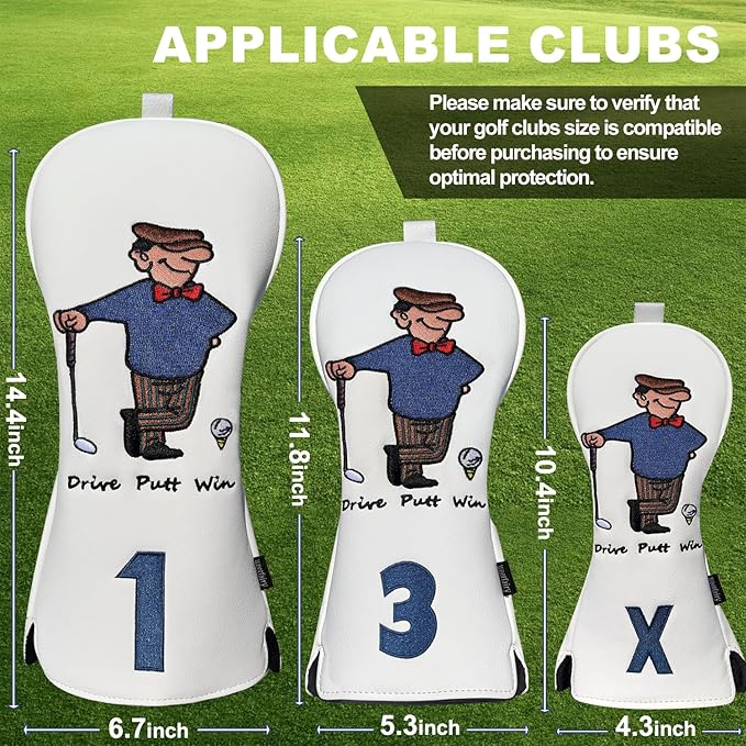 Golf Club Cover for Driver Fairway Wood Hybrid Mallet Putter Cover, Wootfairy Golf Club Headcovers Waterproof Leather White Accessories Compatible with Taylormade Odyssey and More Brand