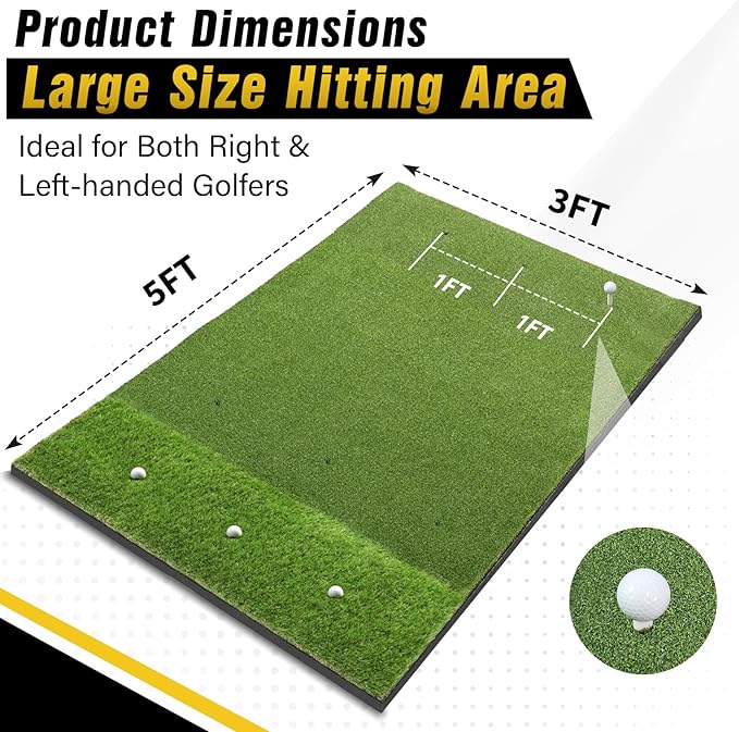 Dual-Turf Golf Mat 31mm: 6x4ft/5X5ft Extra Large Golf Hitting Mats Practice Outdoor Indoor, High-Density Artificial Turf Matt for Garage Simulator Chipping Driving Training, Ideal Gifts for Men Dad