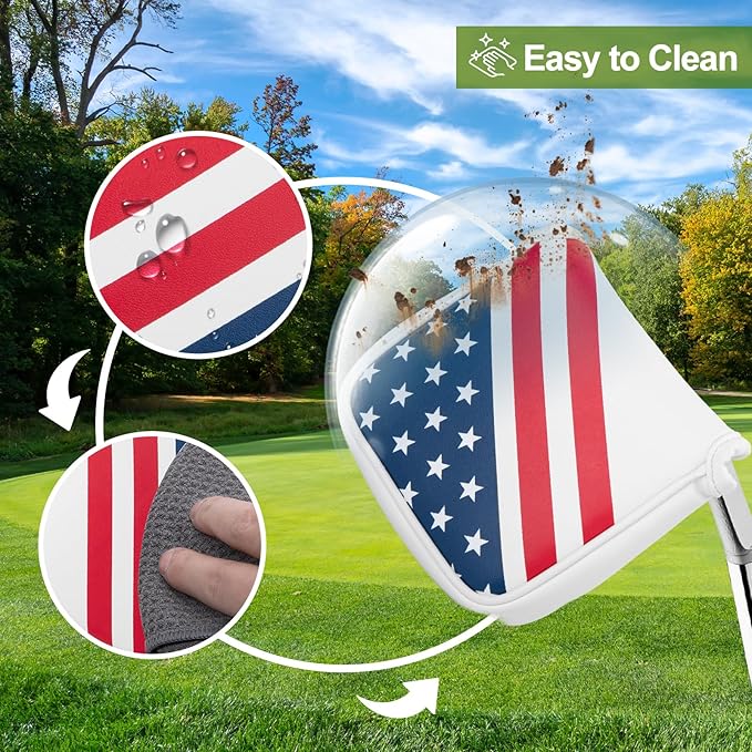 Golf Putter Cover USA Mallet Putter Headcover with Magnetic Closure Leather Golf Club Covers for Most Brand