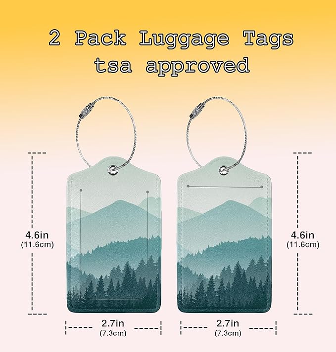 TSA Approved Luggage Tags for Suitcases Green Mountain 2 Pack Funny Leather Carnival Cruise Airport Cute Travel Name Tags Golf Bag tag Ships Essentials Privacy Cover ID Label for Women Men