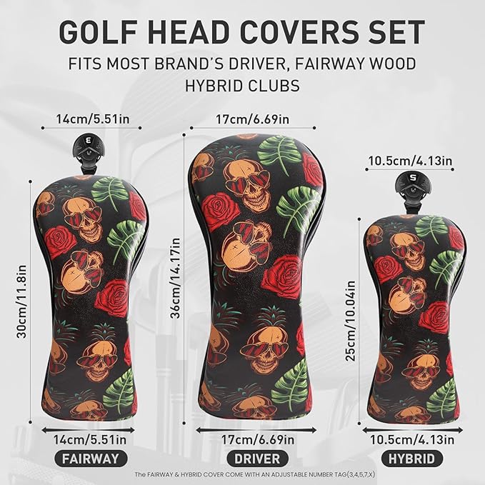 FINGER TEN Golf Club Head Covers for Woods Driver Fairway Hybrid with Interchangeable Number Tag 1 3 5 Premium Leather Headcovers for Women Men
