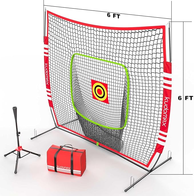 Baseball/Softball 6×6FT Kids Practice Net for Hitting & Pitching,Stable Bow Frame, Batting Tee, Target and Strike Zone for Throwing, Most Suitable for Kids and Teenager