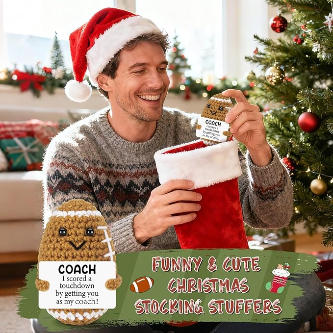 BiuNiuring Funny Handmade Crochet Football Doll Coach Gift – Unique Appreciation & Thank You Gift for Coach, Desk Decoration for Sports Enthusiasts and Football Lovers