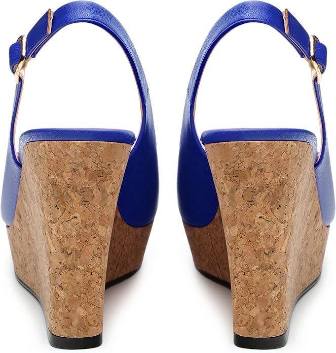 Womens Peep Toe Wedge Heels Matte Fashion Cork Slingback Pumps Platform Wedge Sandals 3.94 Inches